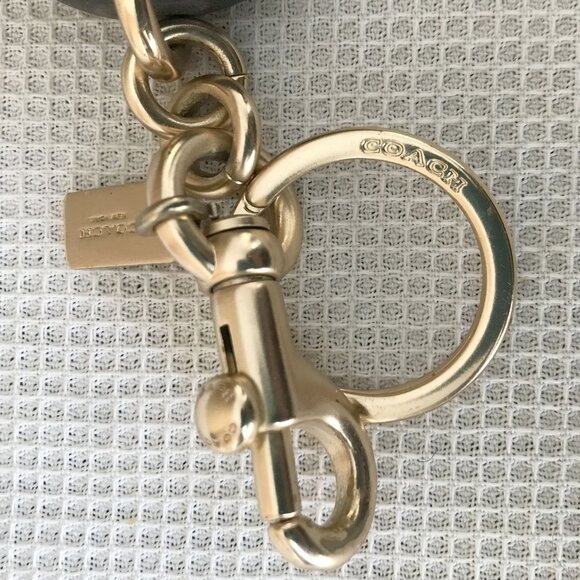 Coach Cream / Beige Leather C Keychain, Gold tone metal, Rhinestone Gem Accents - Picture 3 of 6